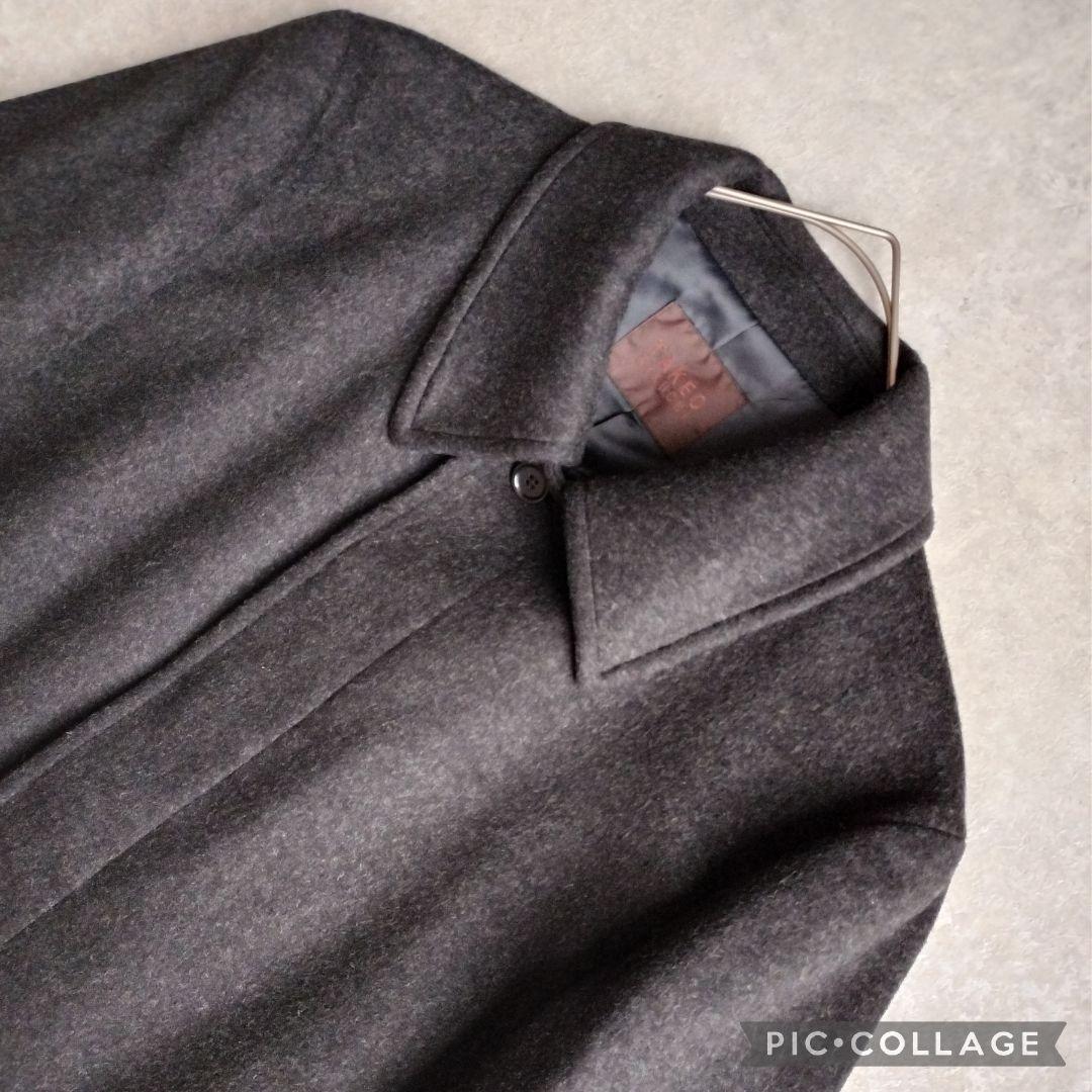 【美品】タケオキクチ 日本製 カシミヤ混 ステンカラーコート L　ダークグレー