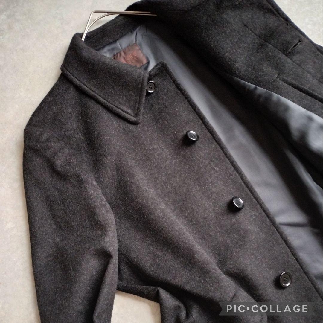 【美品】タケオキクチ 日本製 カシミヤ混 ステンカラーコート L　ダークグレー