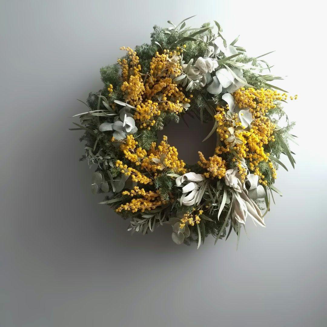 ドライフラワー＊39cm＊ミモザリース