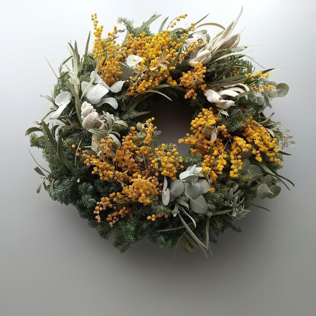 ドライフラワー＊39cm＊ミモザリース