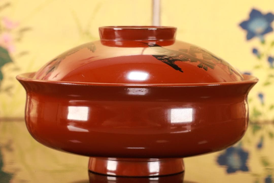 BJ103　時代輪島塗　烏漆絵　日乃出金蒔絵　煮物椀　五客　木製 吸物椀　菓子