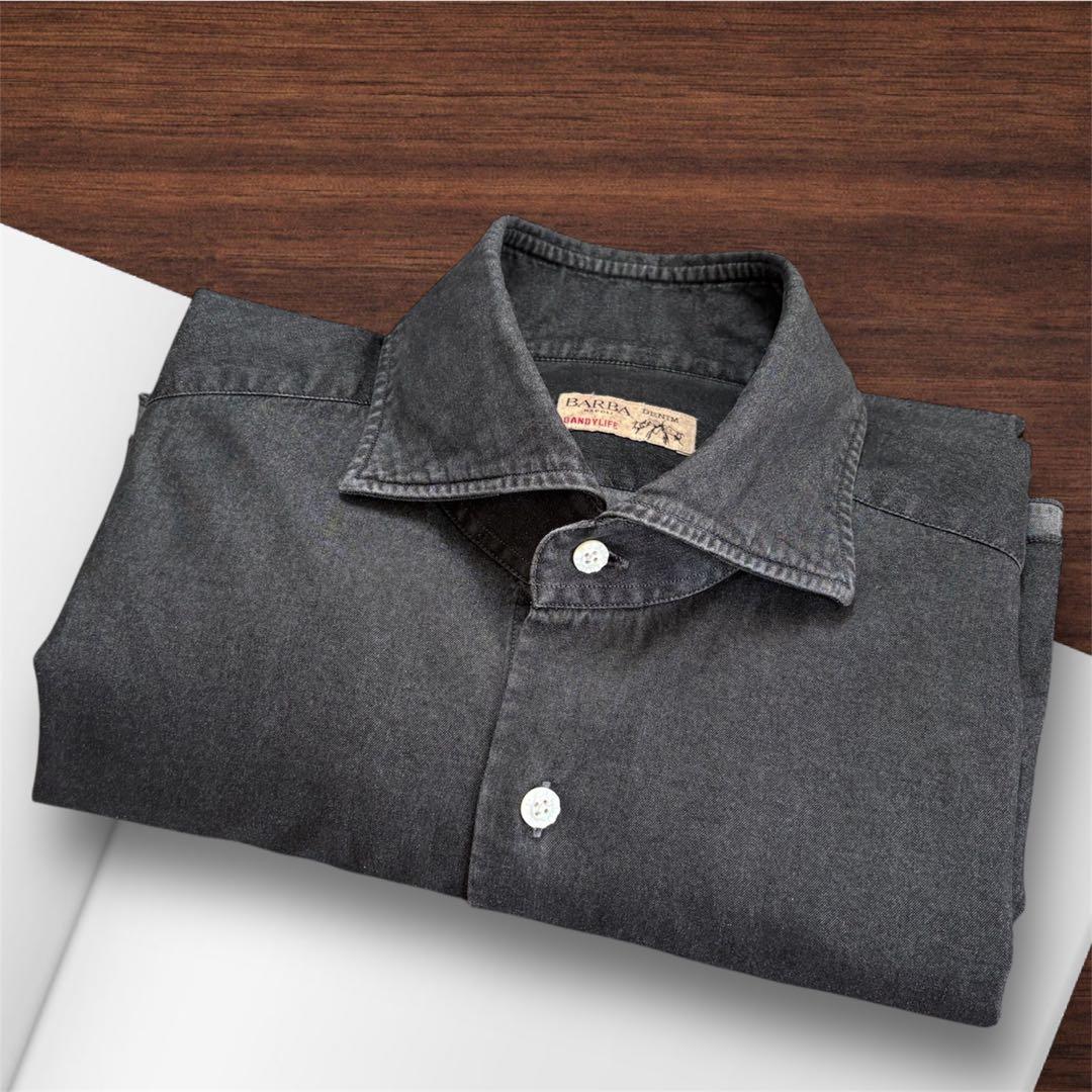 BARBA シャツ 42 41 ブラック デニム シャンブレー ダンガリー 黒