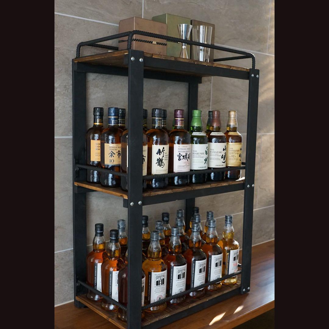 ウイスキーラック　棚　鉄×木製アイアンラック／おうちバー・ボトル棚・酒棚 029
