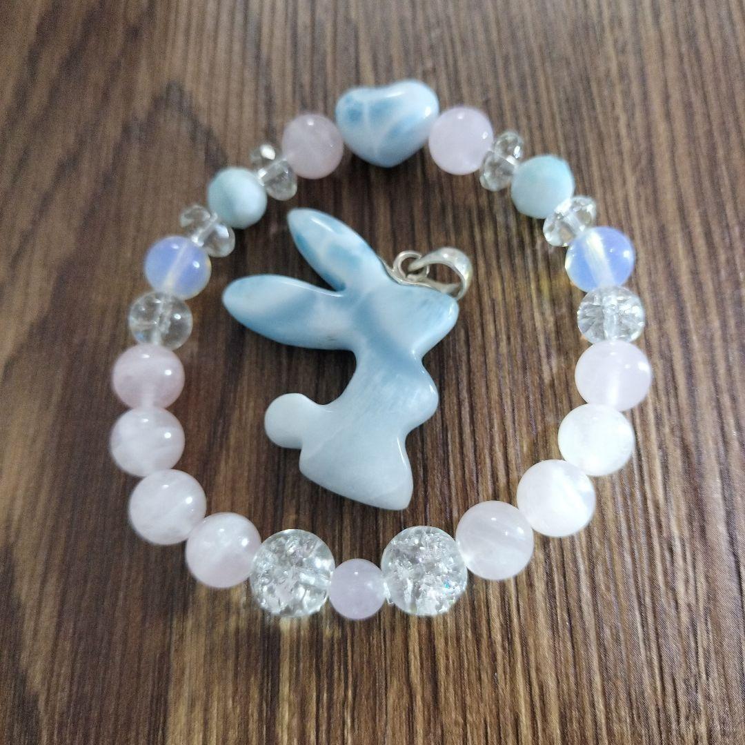 天然石　高品質ラリマー　ウサギ　ペンダント ネックレス