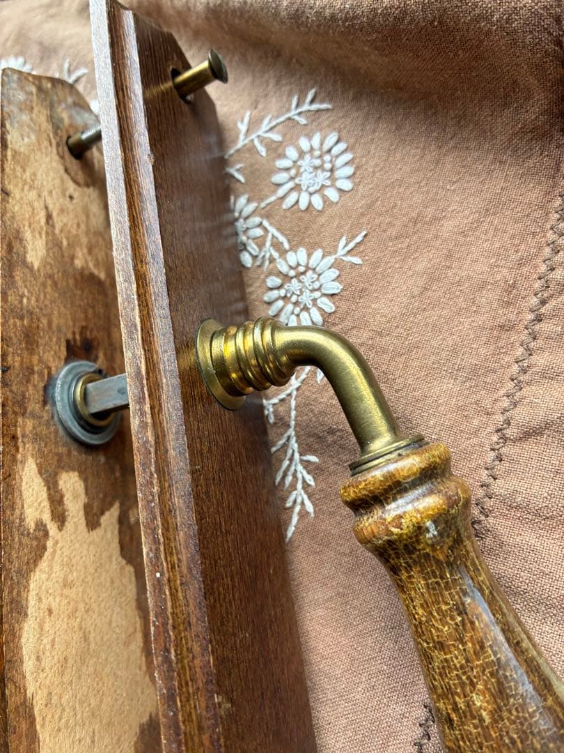 フランス　アンティーク 木製 ドアノブ　セット　取っ手 サマリテーヌ　真鍮　レア