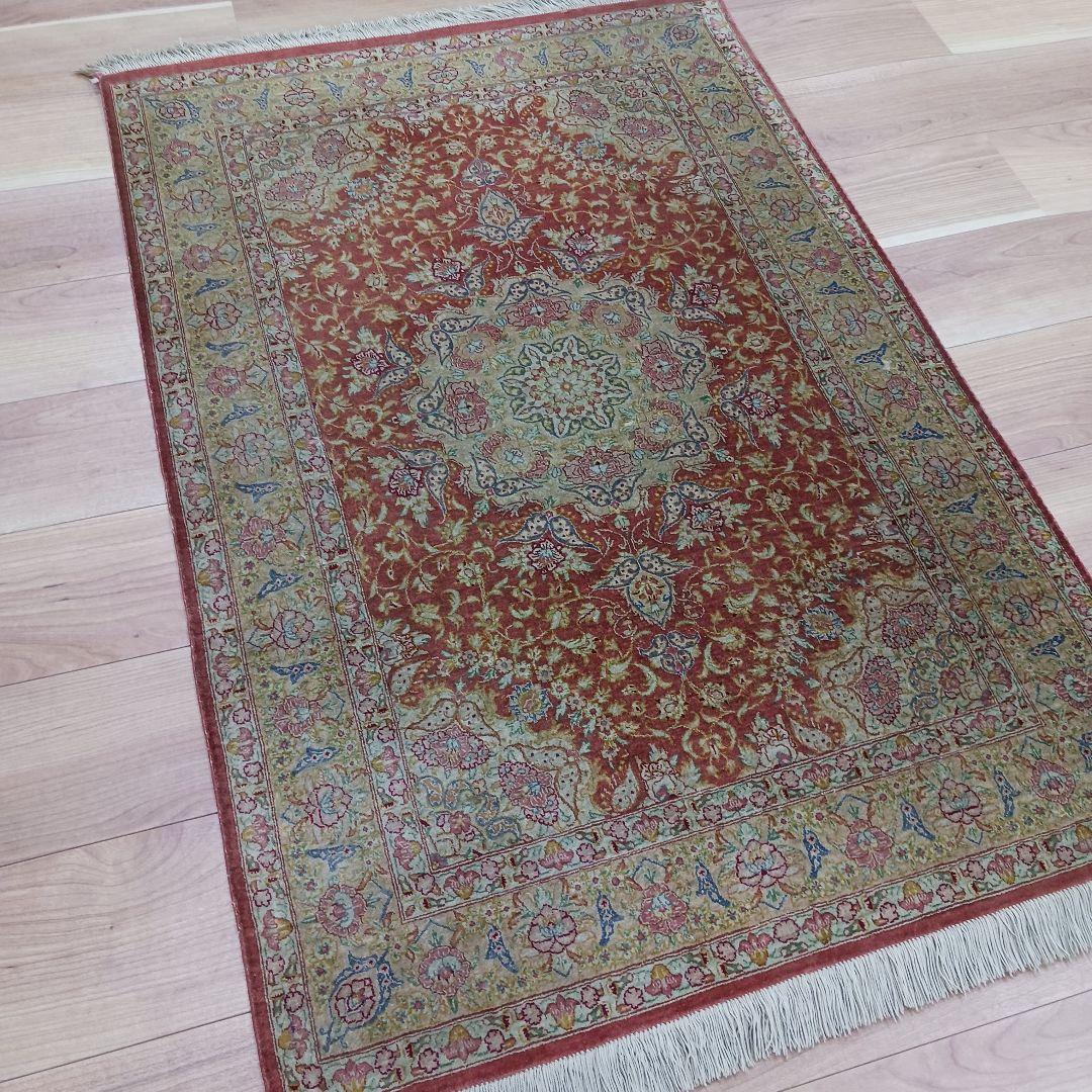 Y3295 高級ペルシャ絨毯 クム産 シルク100% 手織り110万ノット