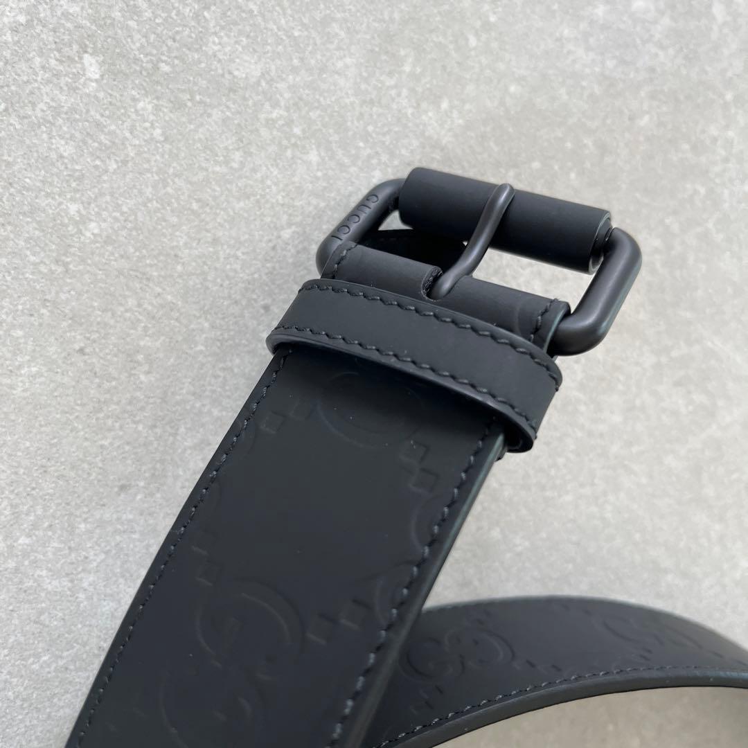 GUCCI グッチ インターロッキング　レザーベルト マット ブラック