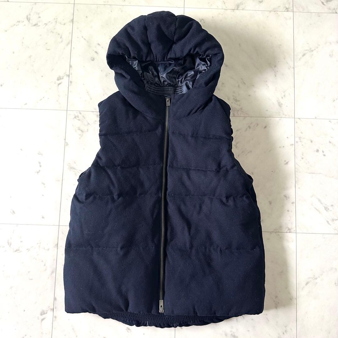 美品♪セオリーリュクス フード付き ダウンベスト ネイビー 濃紺 防寒 ウール