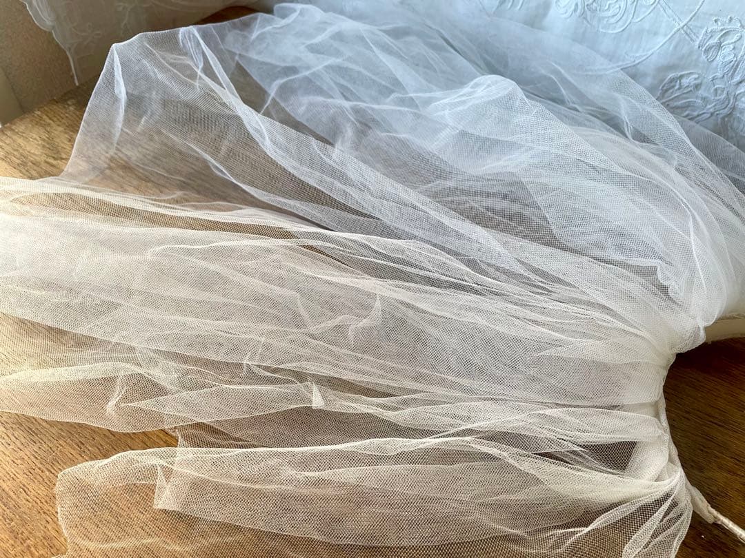 チュールベール付きワックスフラワーティアラ マリアージュ冠フランスアンティーク