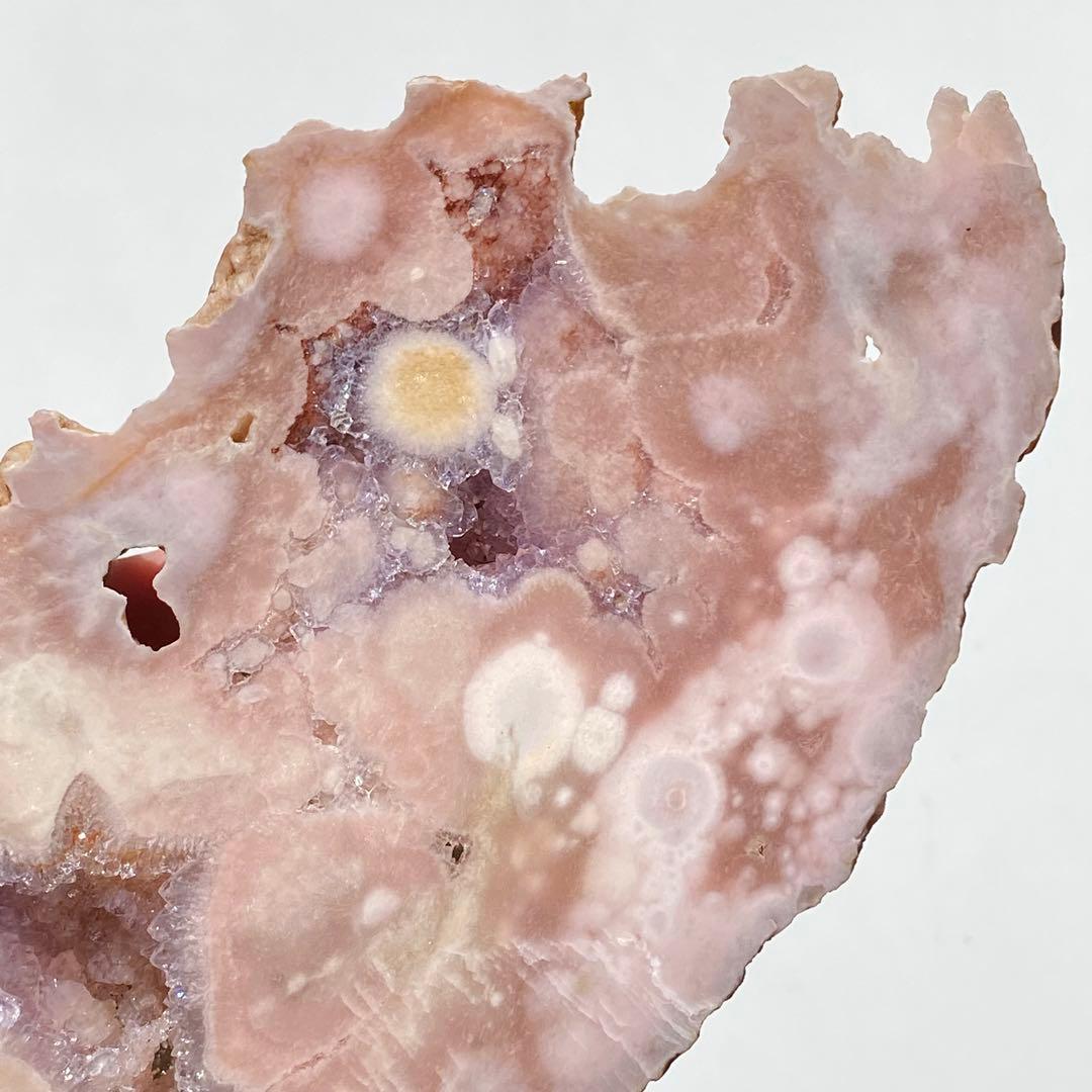 【 高品質 美しい ピンク アメジスト フラワーアゲート 原石 スラブ 台座付き