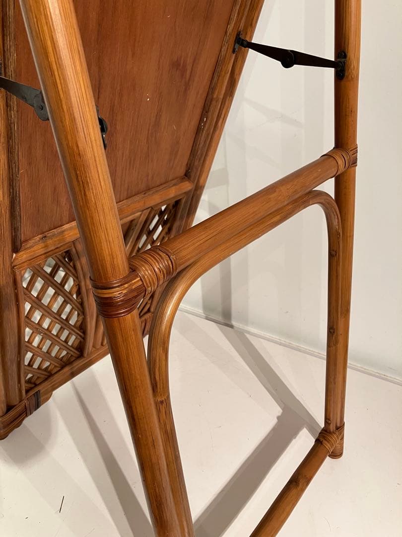 引取、オールド　ラタン　スタンドミラー、昭和レトロ、和モダン、鏡、姿見、