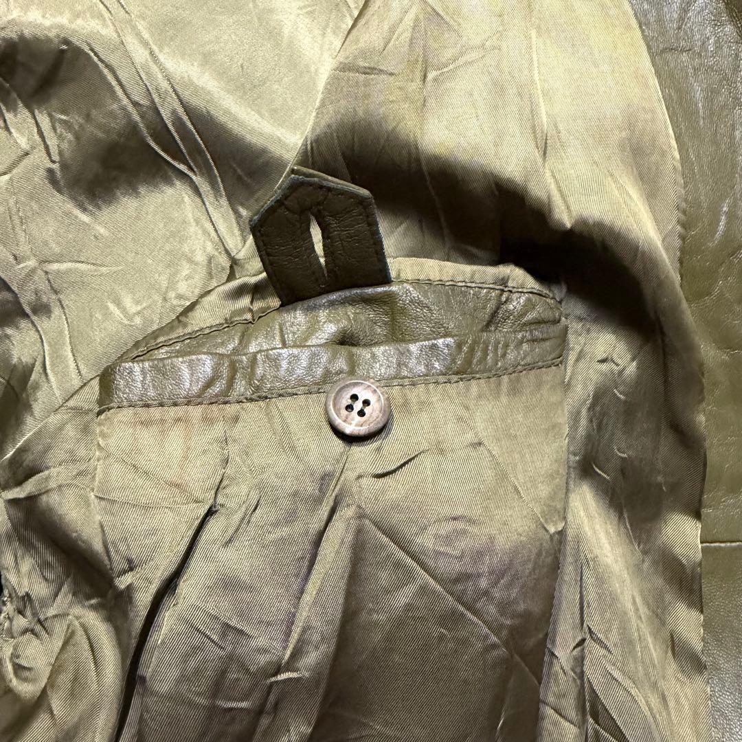 80s Burberry バーバリー シングルレザージャケット オリーブ 41