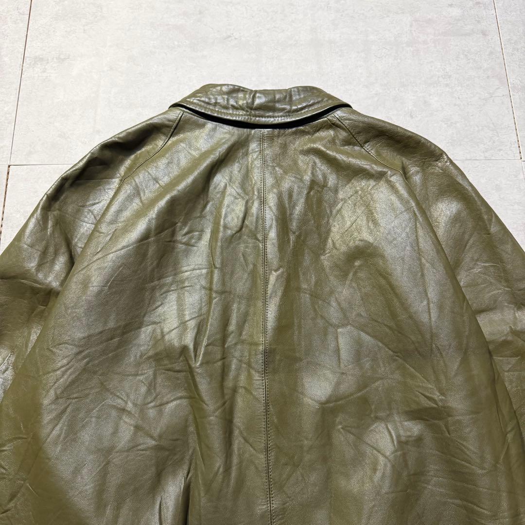 80s Burberry バーバリー シングルレザージャケット オリーブ 41