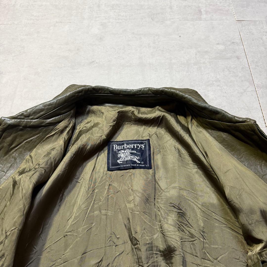 80s Burberry バーバリー シングルレザージャケット オリーブ 41