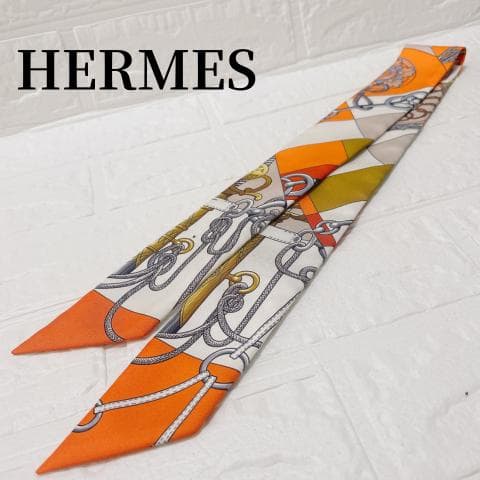 美品✨HERMES エルメス ツイリー クリケティス オレンジ ホワイト