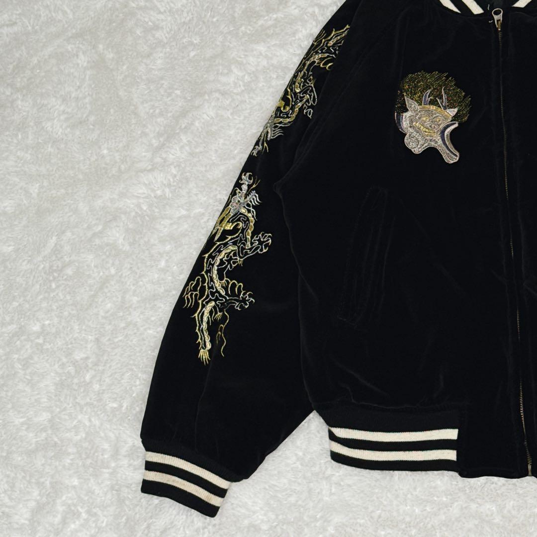 JAKE ジェイク 風神雷神 龍 別珍 スカジャン 黒 裏地キルティング Y2K