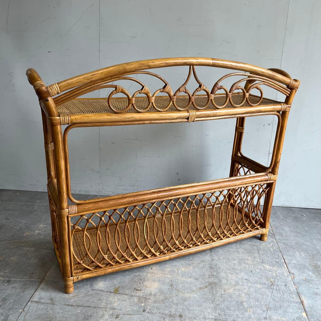 ヴィンテージ ラタン 籐 飾り棚 オープンラック チェスト 昭和レトロ z608