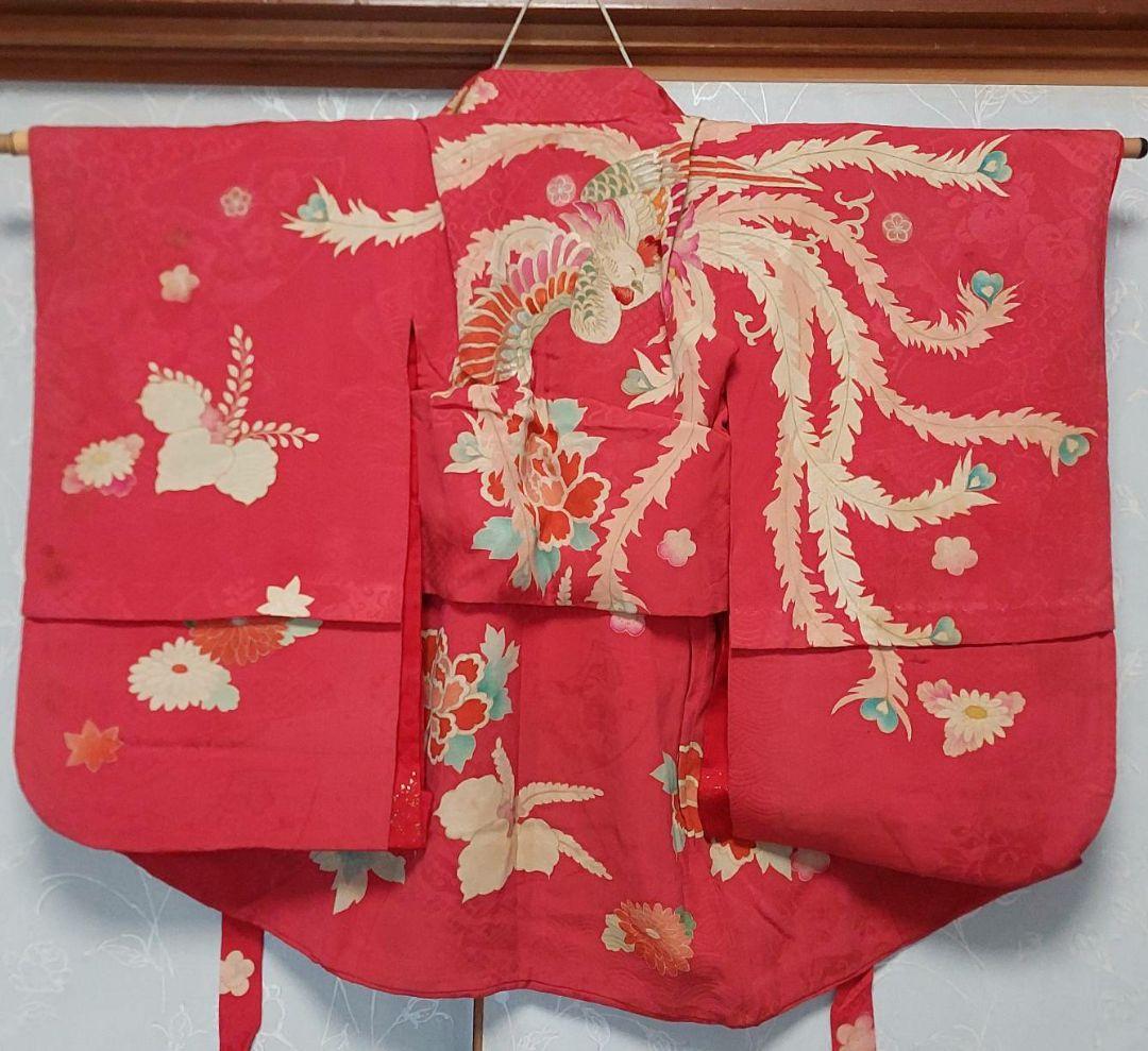 NA87アンティーク子供着物正絹七五三豪華刺繍着丈63センチ腰縫い上げ15センチ
