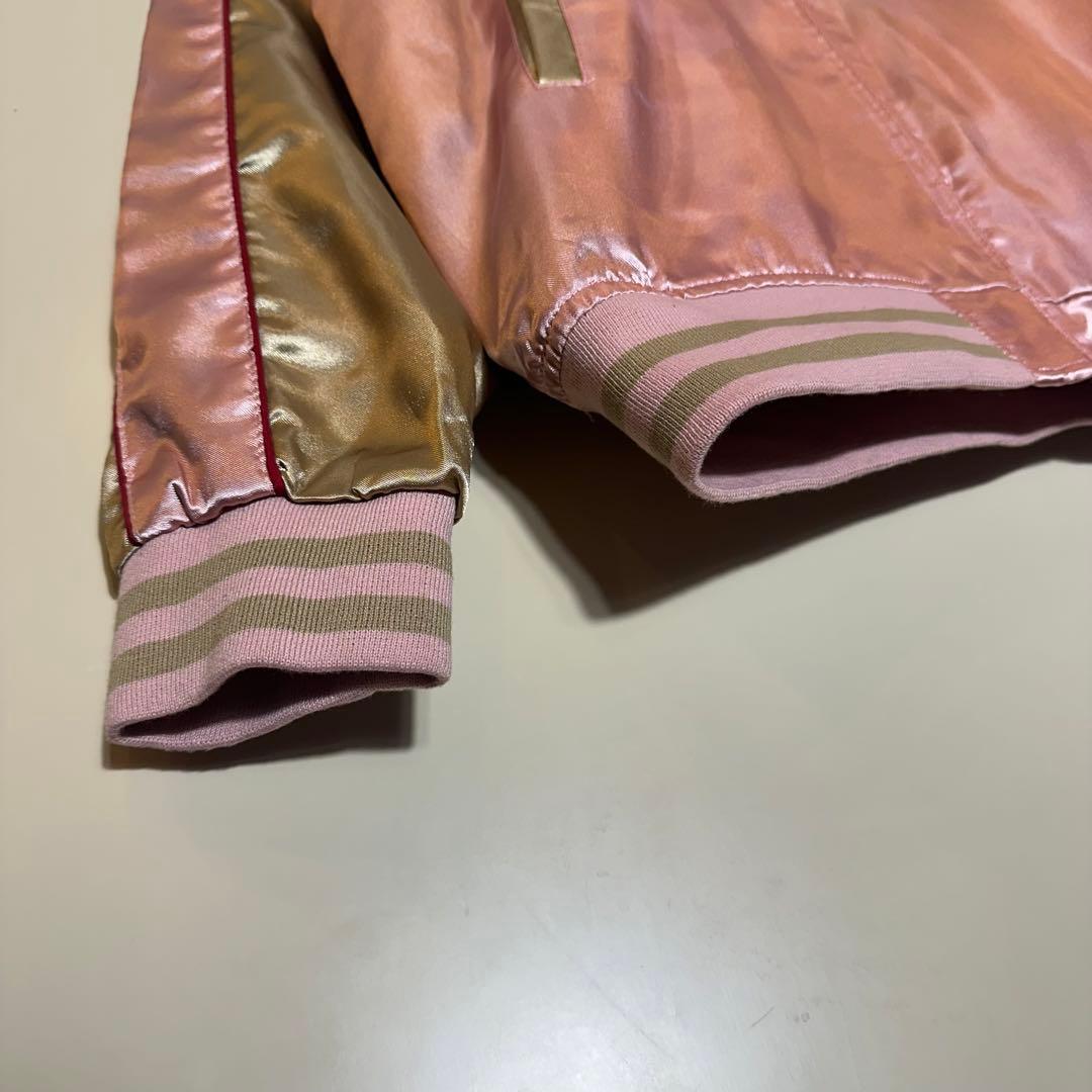 【新品未使用】風神雷神刺繍スカジャンピンクゴールド和柄サテンブルゾンM〜L