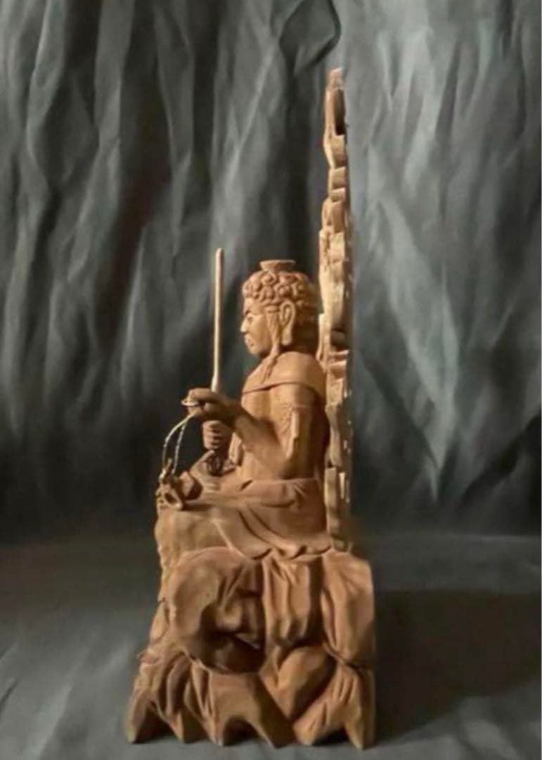 や*ん様 井波彫刻　仏教工芸品　総楠製　極上彫　木彫仏像　倶利伽羅不動明王座像