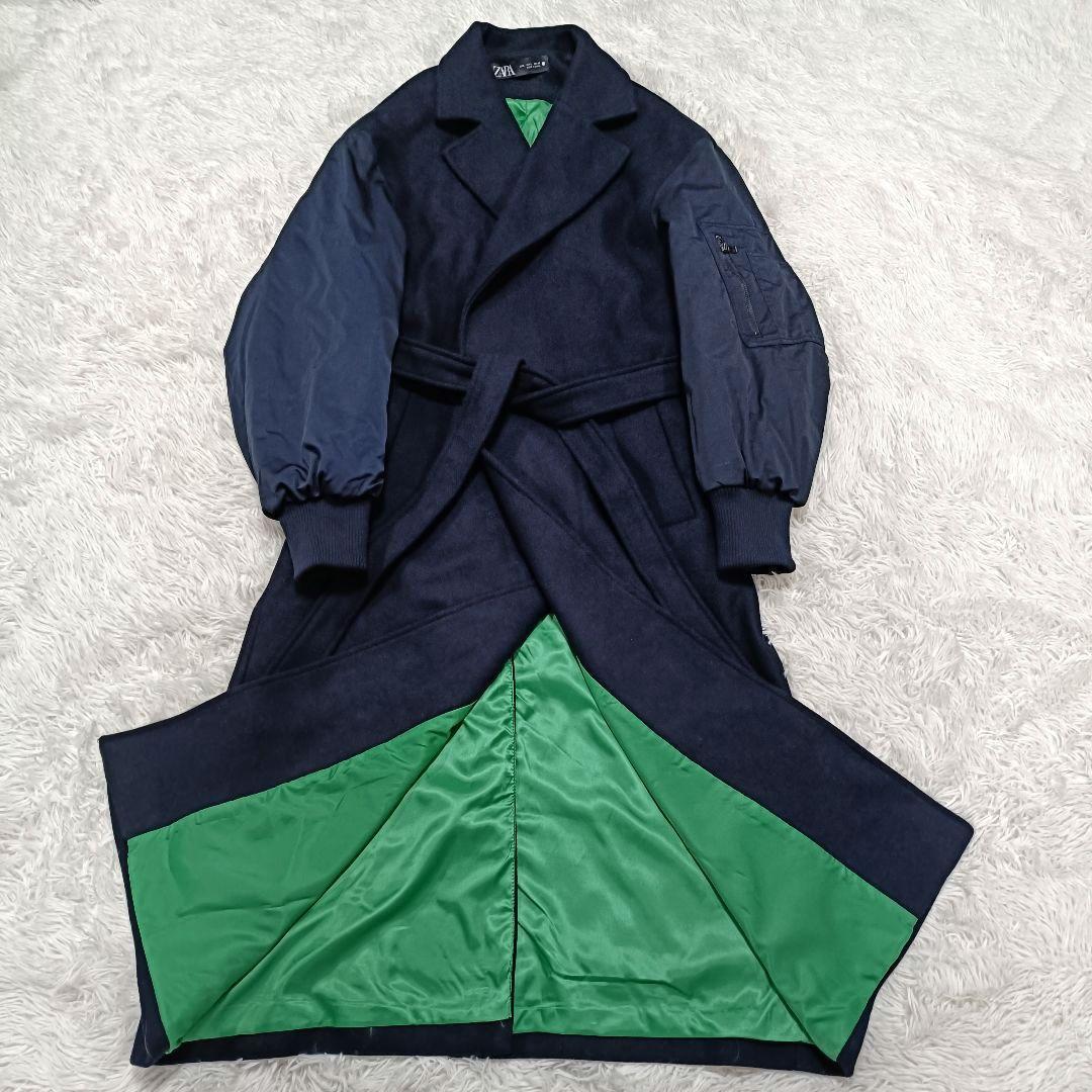 未使用級♪ZARA マッチングボンバーコート マキシ丈 ドッキング ベルト L