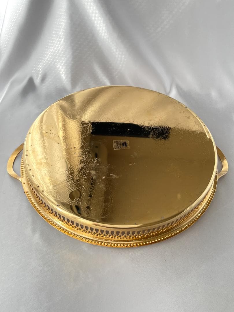 【スウェーデン】ハンドル付きギャラリートレー 31cm 【ゴールドプレート】