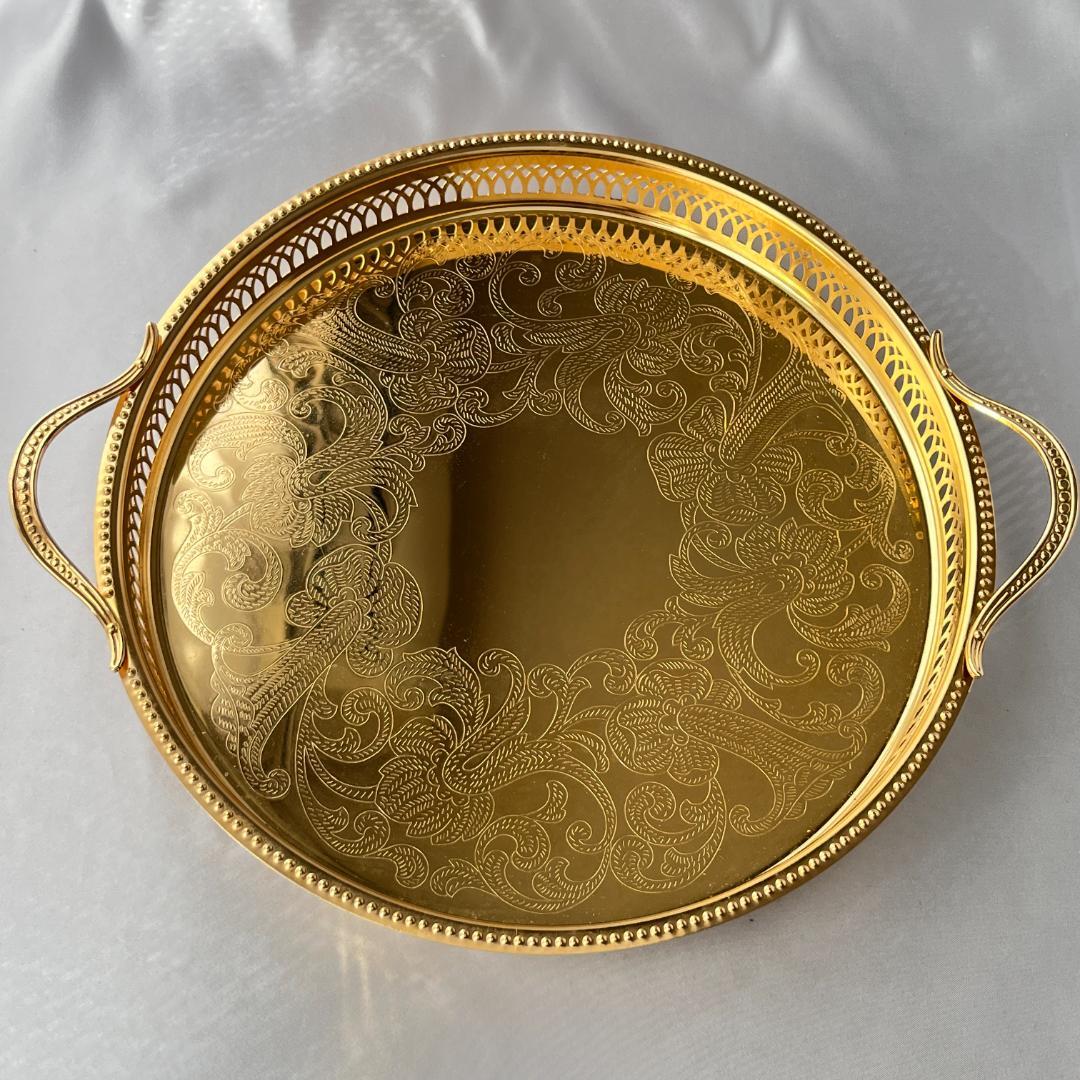【スウェーデン】ハンドル付きギャラリートレー 31cm 【ゴールドプレート】