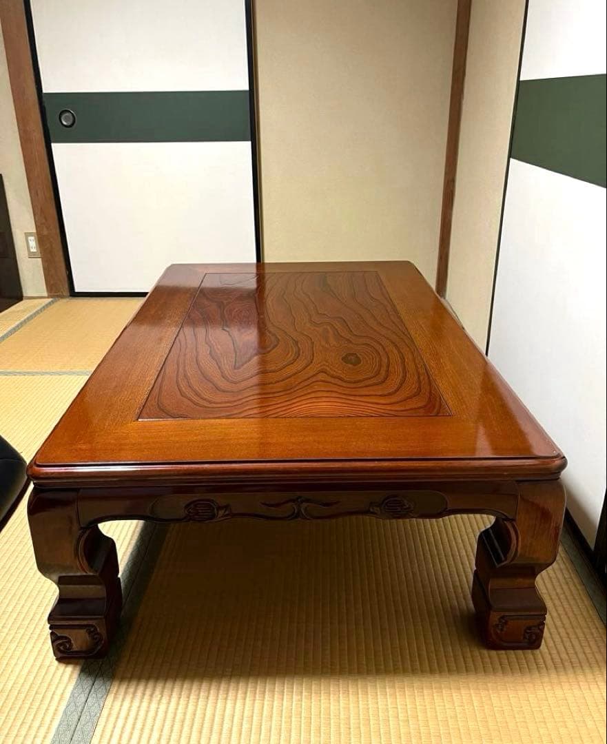 【美品】高級座卓 和机 120cm 天然木 彫刻脚 欅（けやき）調