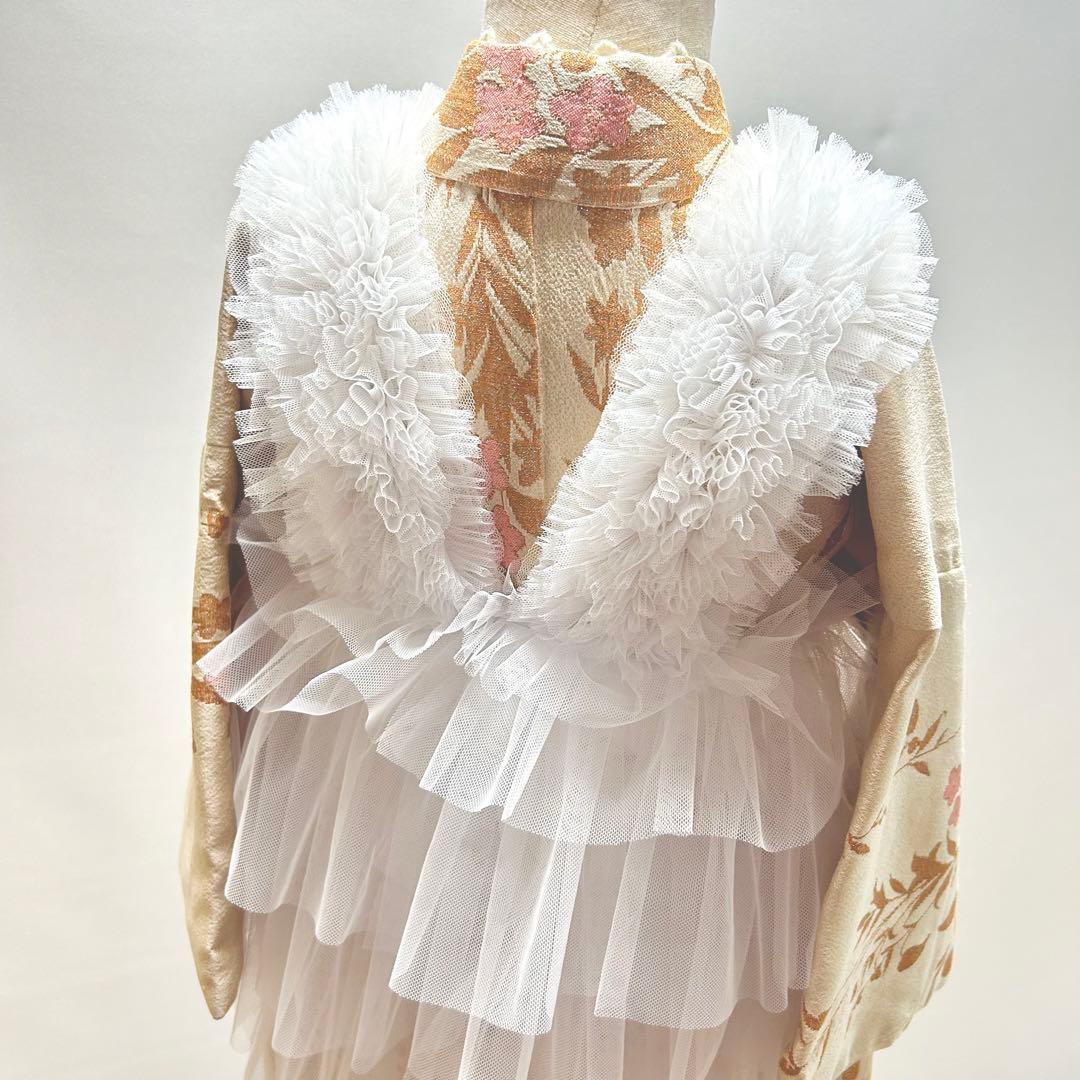 被布エプロン【スノーフリル】チュール被布　被布ドレス　七五三チュールドレス