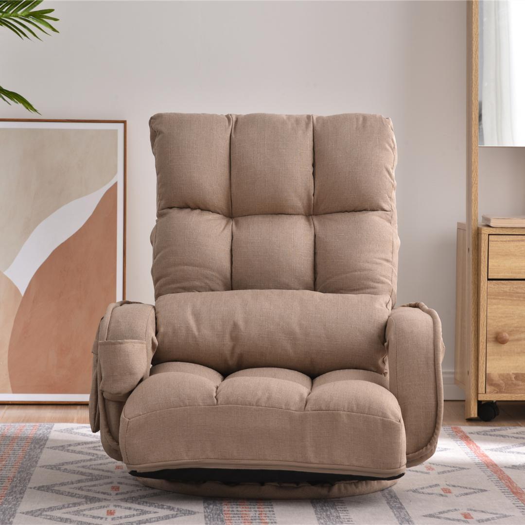 【コーヒー】回転式座椅子 肘掛け ハイバック 座いす リクライニング 1人掛