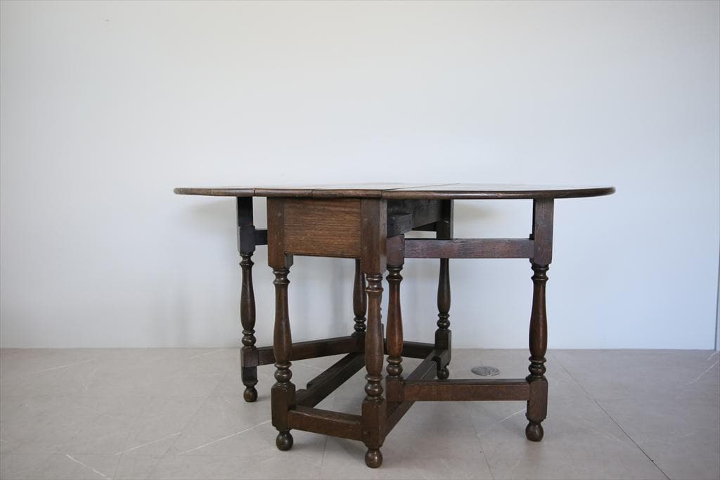 英国アンティーク木製ゲートレッグテーブル/ダイニング机バタフライ(89-126)