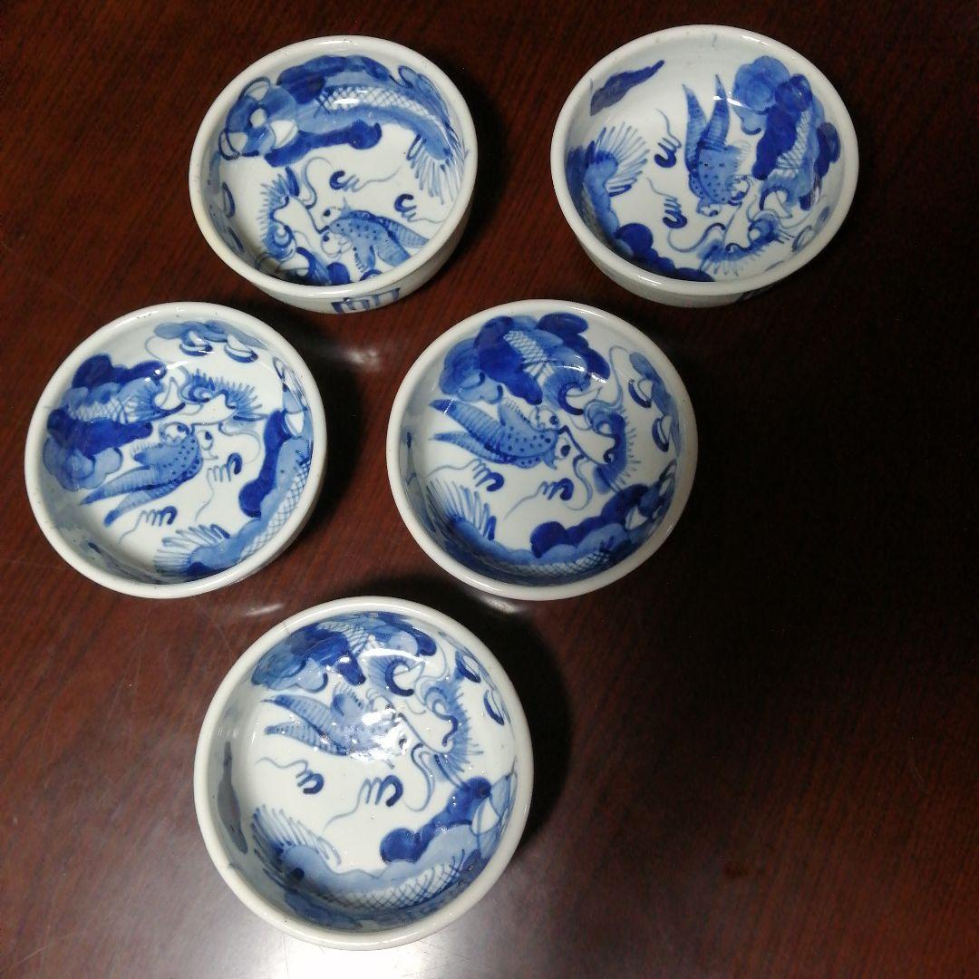 古伊万里　染付龍図鉢　5客　15.7cm　江戸中期〜天保年間