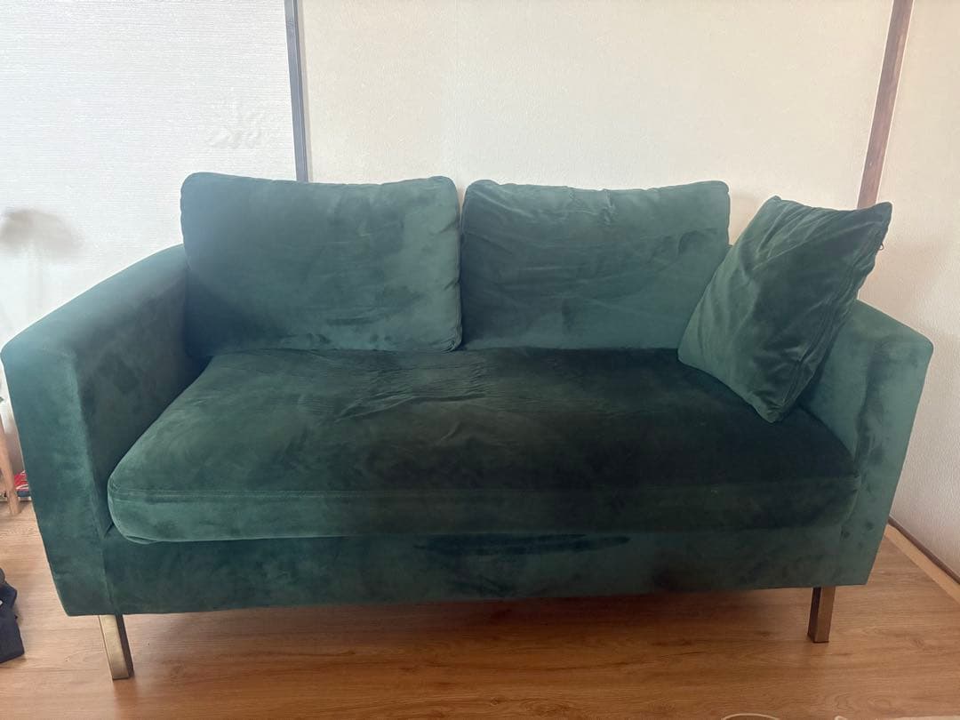 LOWYA ロウヤ　2人掛けソファ フロアソファ ベルベット調 グリーン