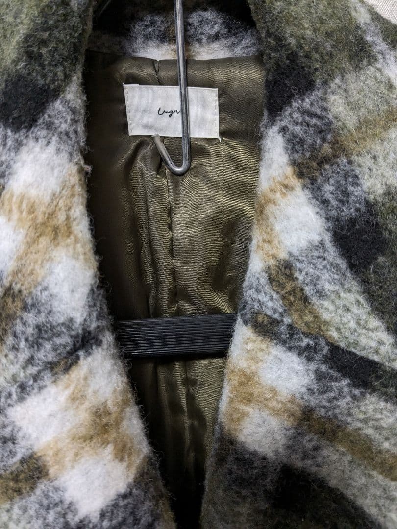 中古　アングリッド　スライバーチェスターロングコート　チェック　Sサイズ