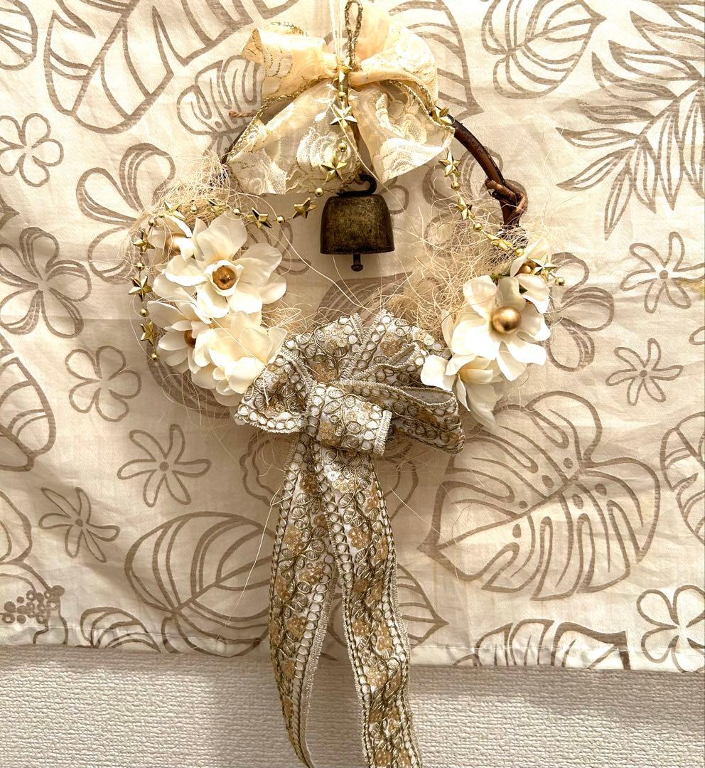 «826»◤完売◢クリスマスリース★2025★ゴールド刺繍リボン*ベル