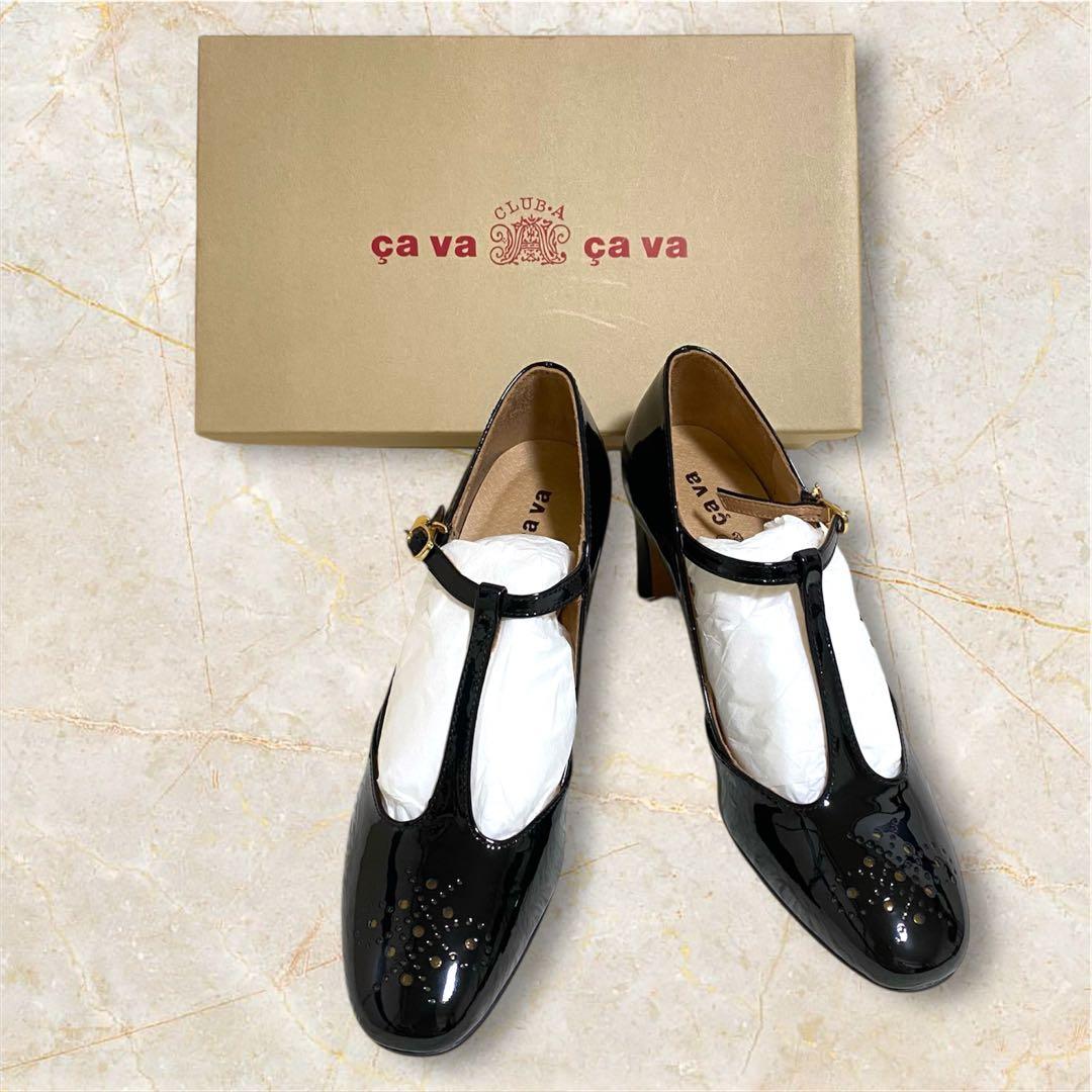 【新品未使用】サヴァサヴァ Tストラップパンプス　エナメル　あしながおじさん