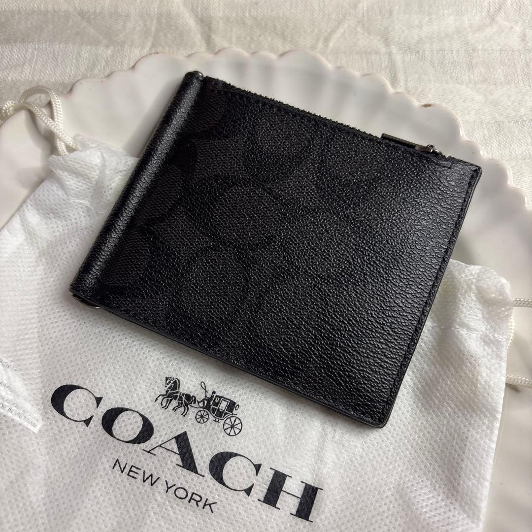 未使用♡COACHコーチシグネチャーマネークリップ折り財布