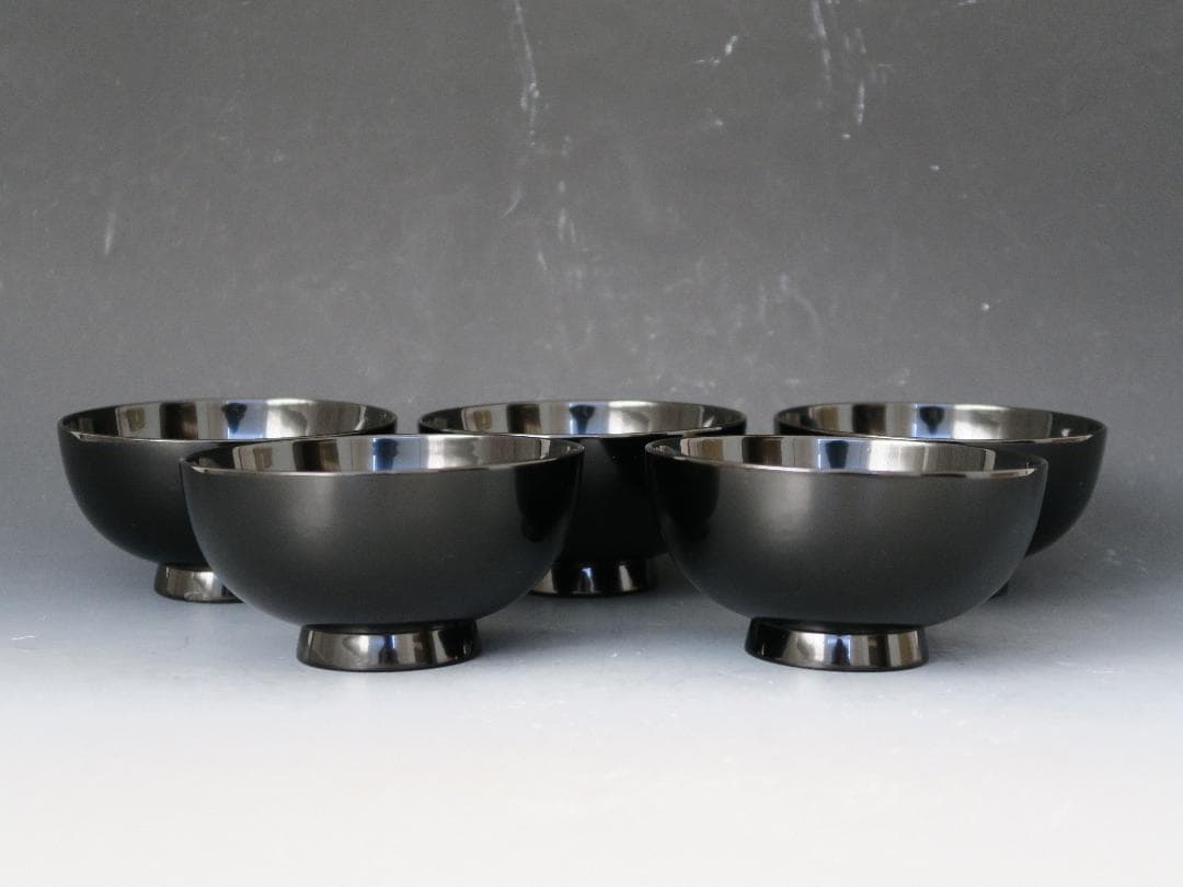 【輪島塗】鉄仙蒔絵 吸物椀 黒塗 五客揃 天然木 共箱