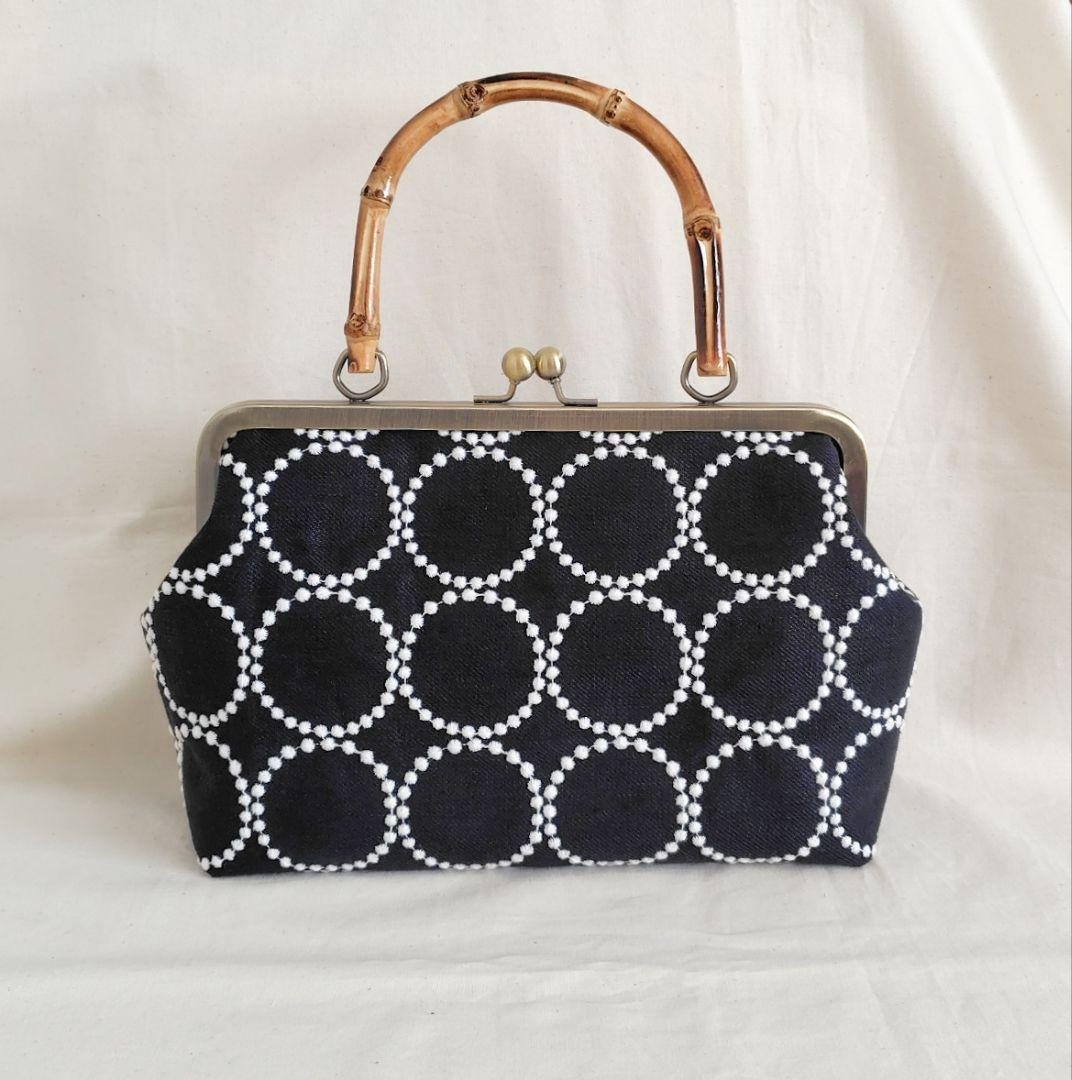 ミナペルホネン タンバリン がま口バッグ 竹ハンドル