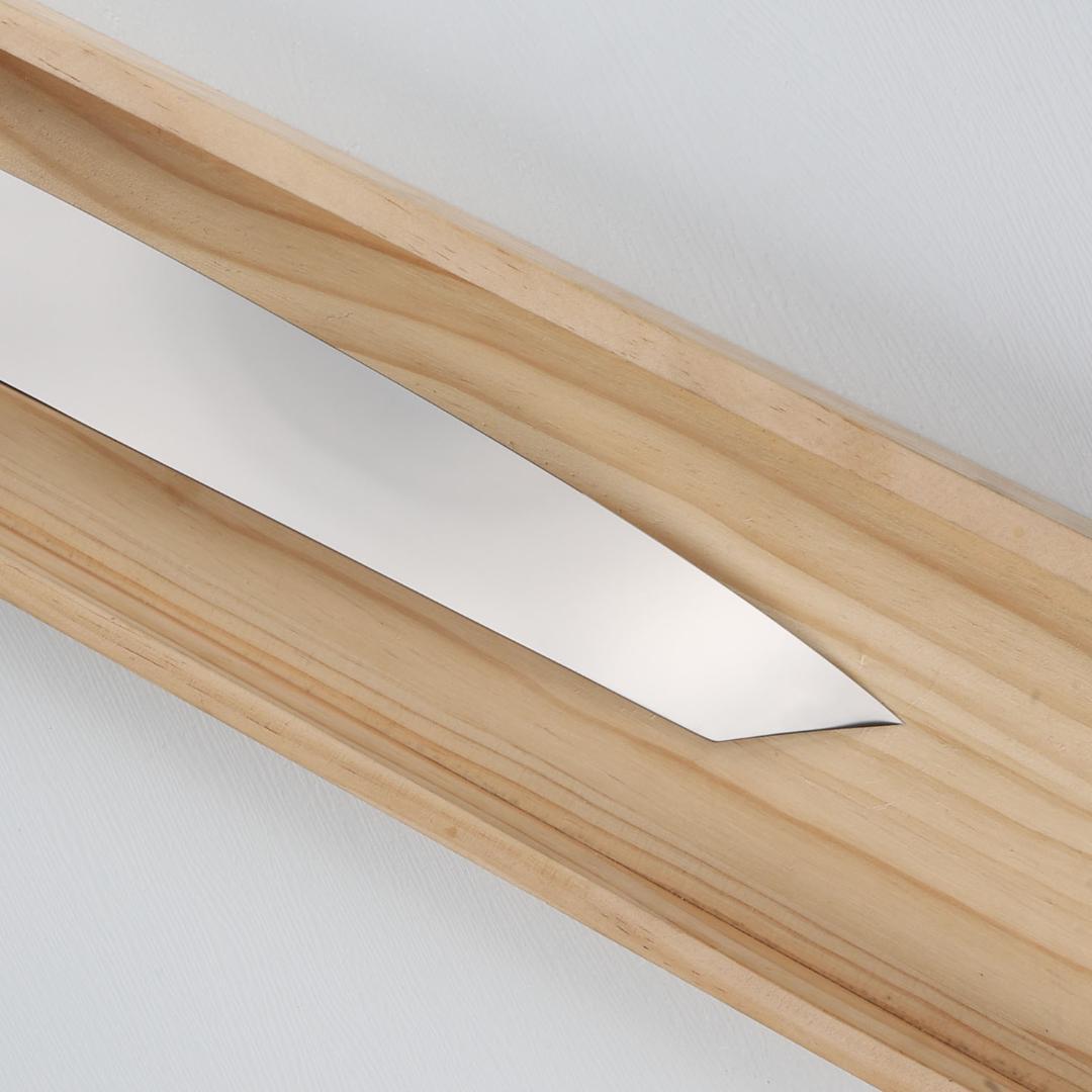 7555切付型特大牛刀 尺一ウルトラ鏡面仕上げ 両刃刺身包丁 黒檀五本銀巻八角柄