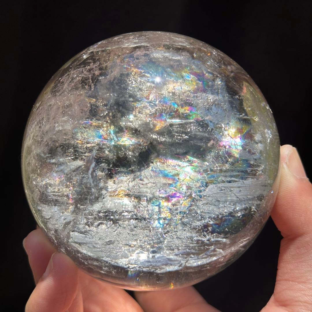 虹入り 水晶玉 【レムリアンクリスタル　スフィア】 台座付き