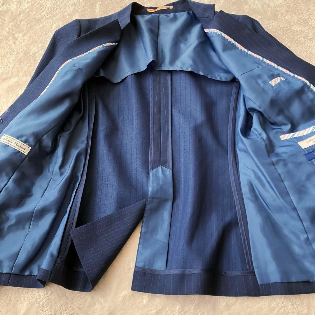 近年 オリヒカ ウォッシャブル ノーカラー パンツスーツ 大きいサイズ ネイビー