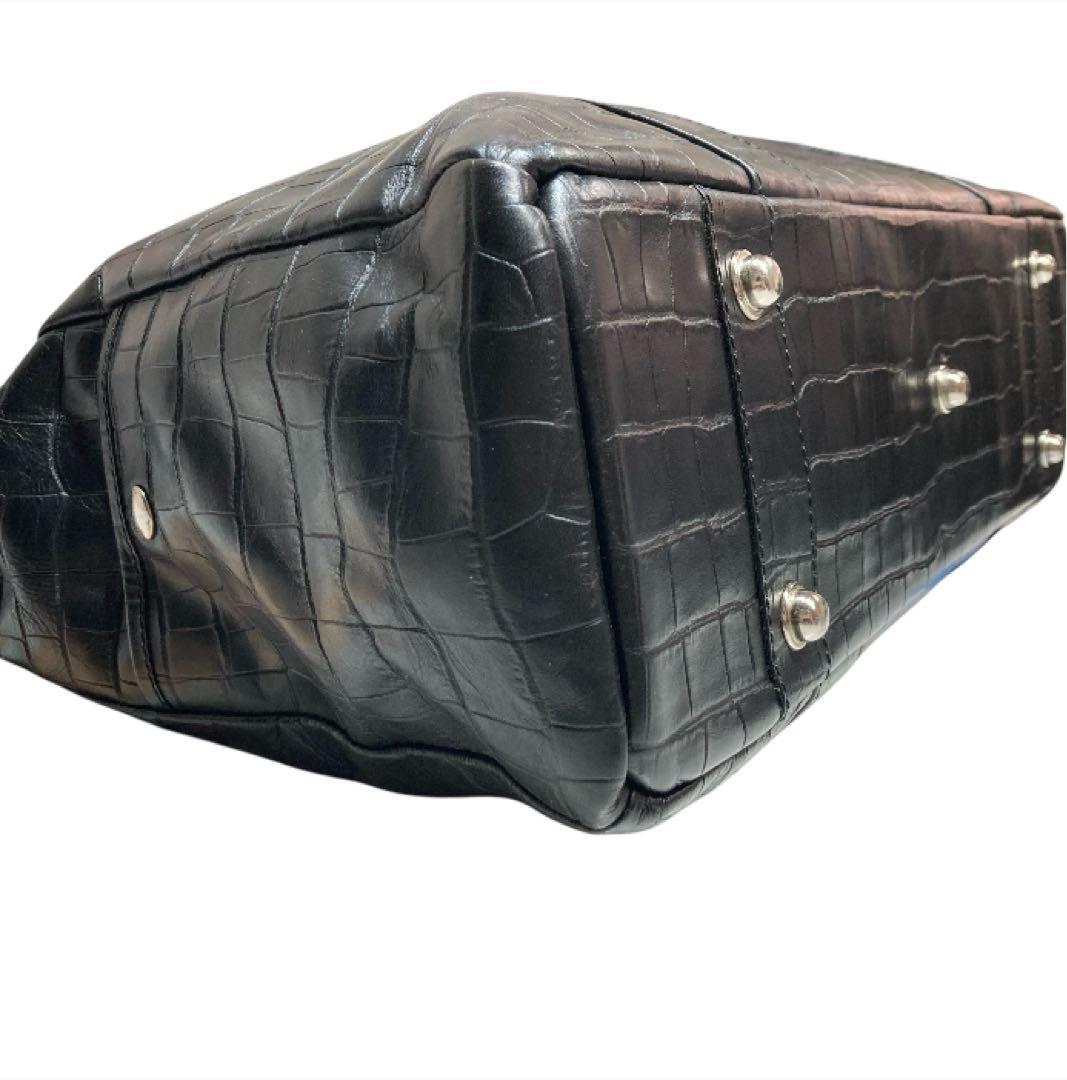 Orobianco オロビアンコ ボストン トートバッグ クロコ押し ブラック