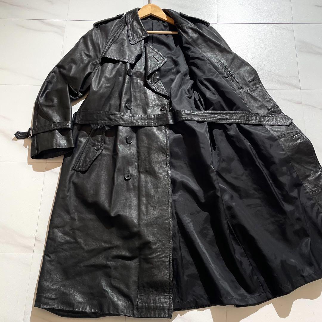 【希少】オールレザートレンチコート 牛革 Lサイズ ロング丈 ベルト ブラック