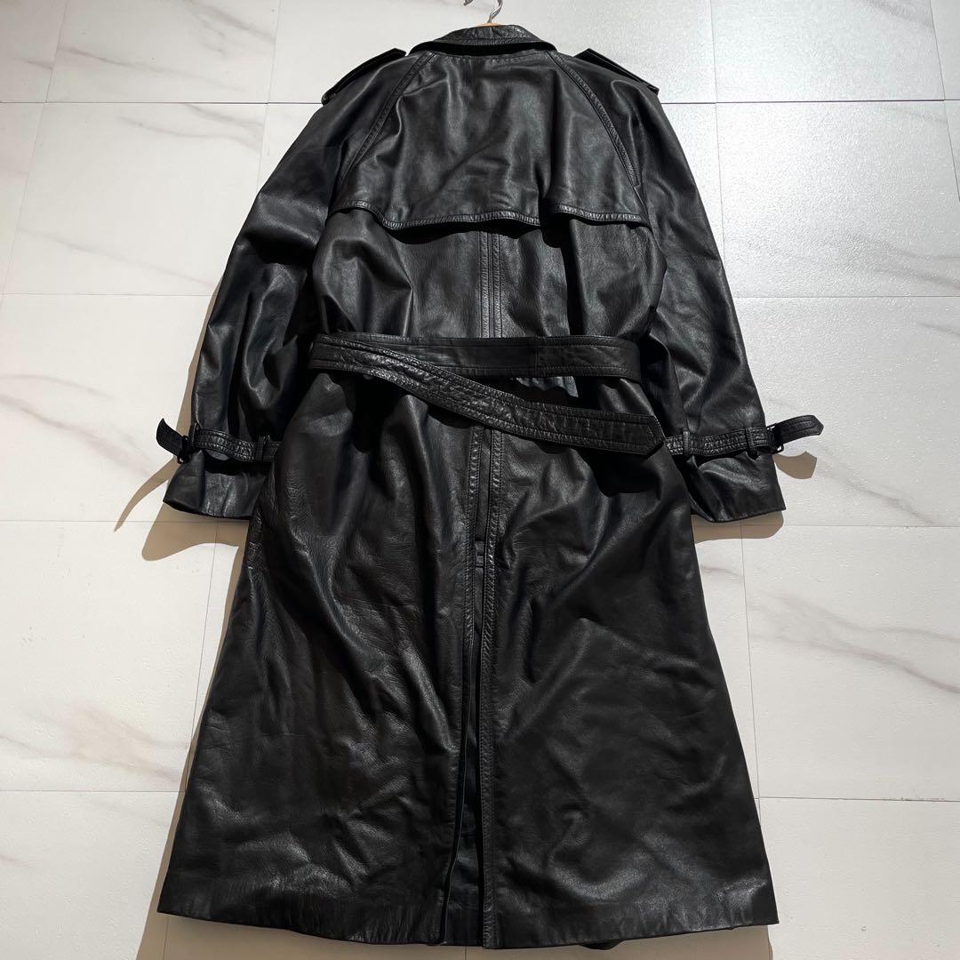 【希少】オールレザートレンチコート 牛革 Lサイズ ロング丈 ベルト ブラック