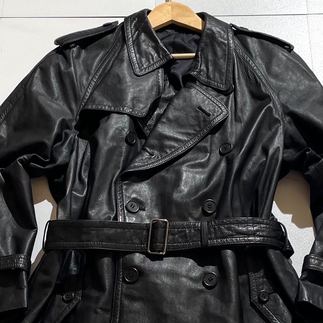 【希少】オールレザートレンチコート 牛革 Lサイズ ロング丈 ベルト ブラック