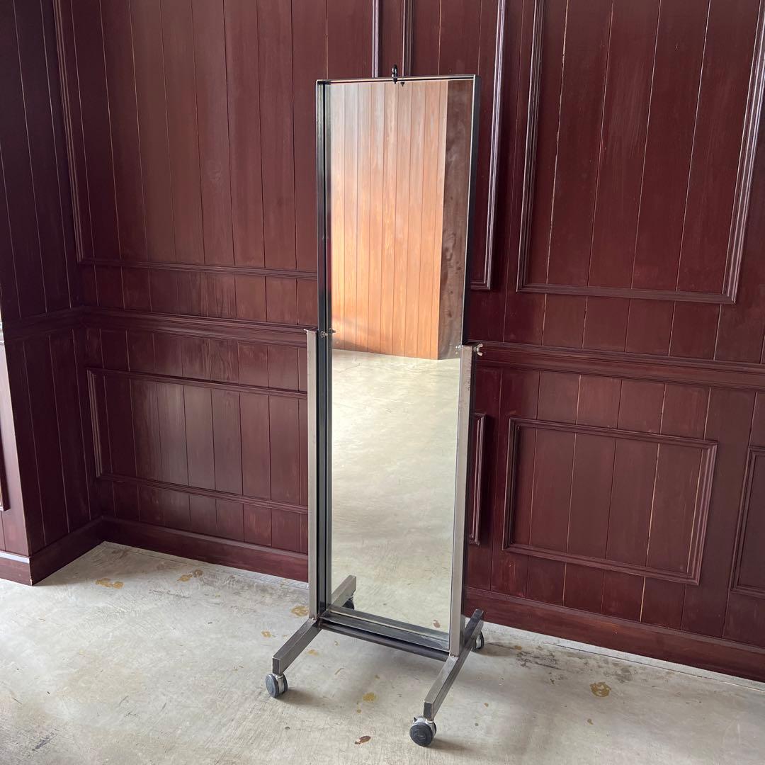 姿見　ミラー　ステンレス　インダストリアル　キャスター　頑丈　男前