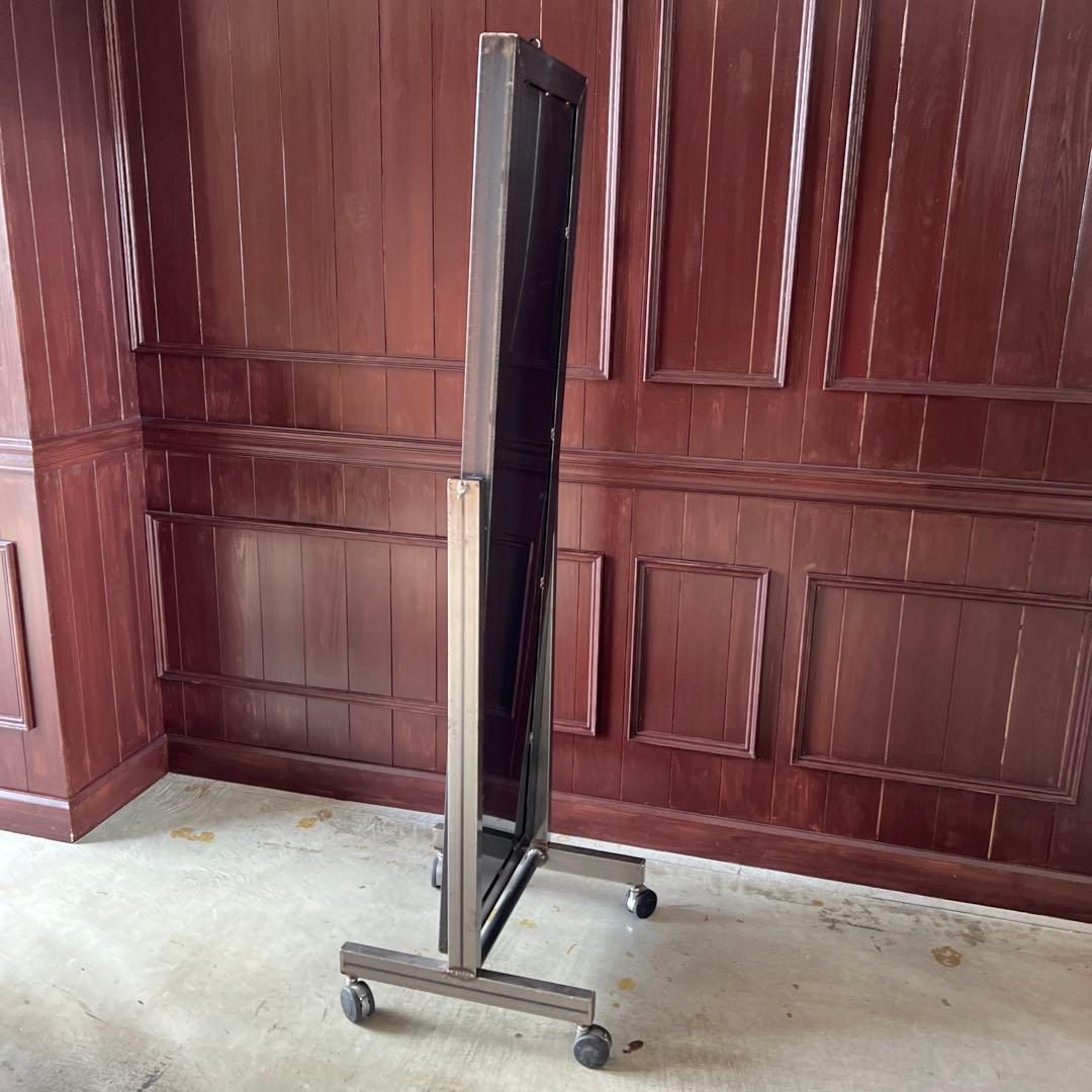 姿見　ミラー　ステンレス　インダストリアル　キャスター　頑丈　男前