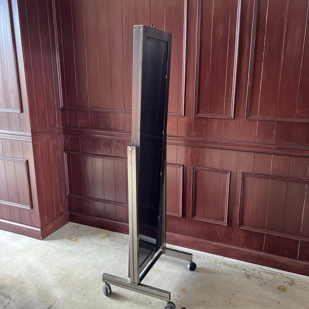 姿見　ミラー　ステンレス　インダストリアル　キャスター　頑丈　男前