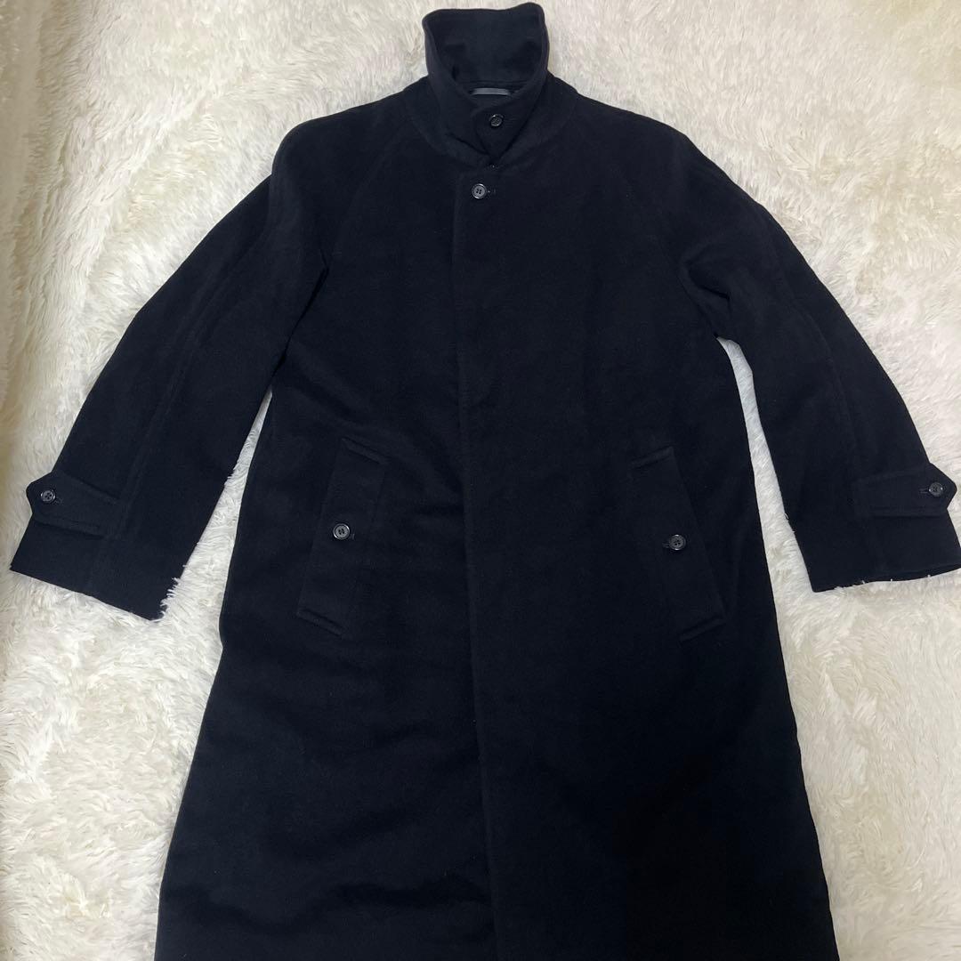 【最高級】バーバリー カシミヤ100% ステンカラーコート 紺 比翼 L相当